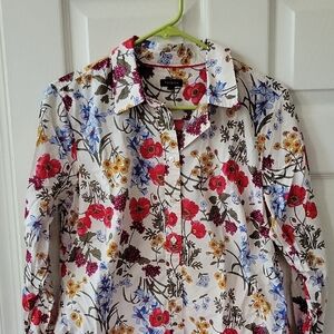 Talbots Red and Yellow Long Sleeve Button Down Shirt